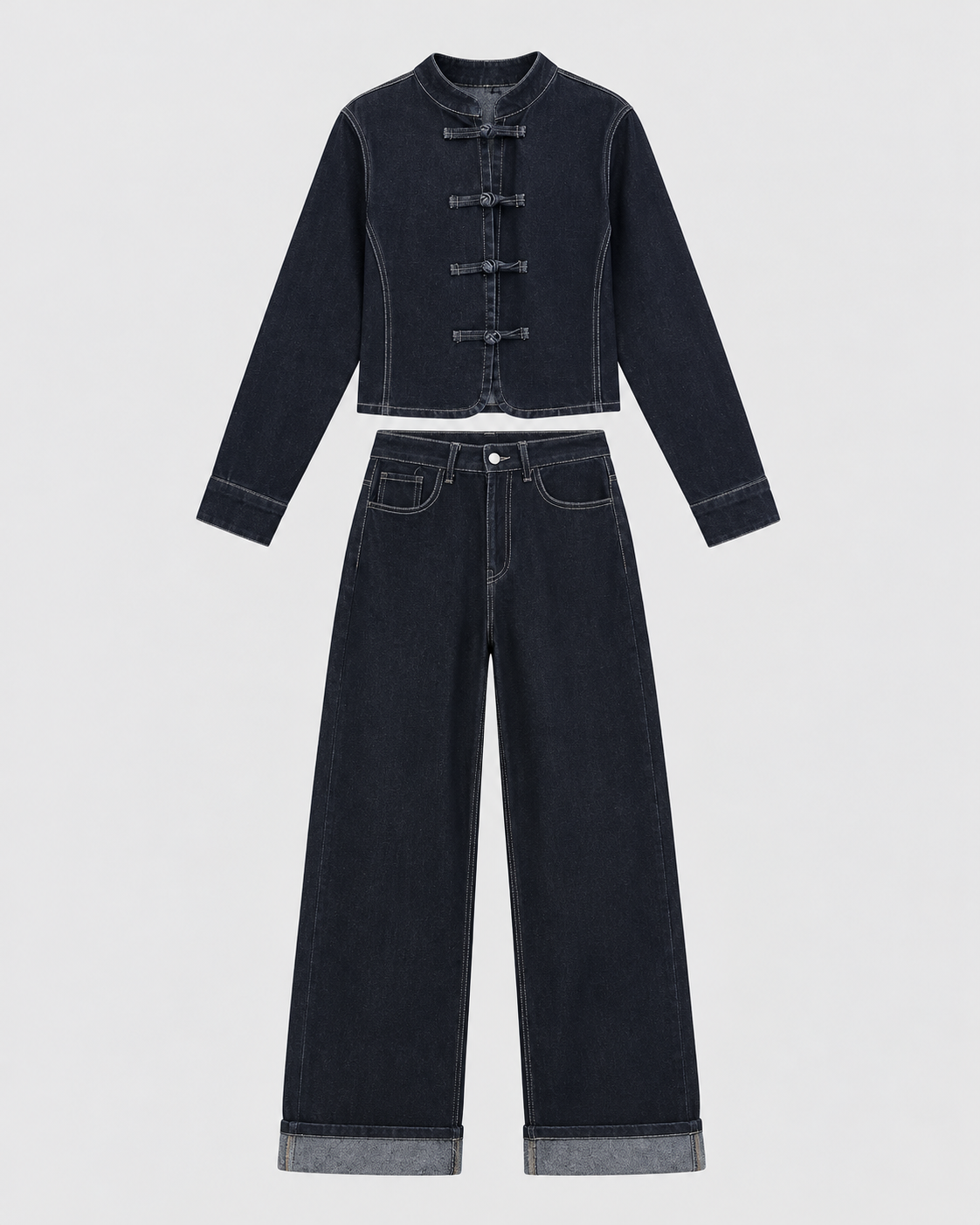ENSEMBLE VESTE BOUTONS CHINOIS JEAN LARGE