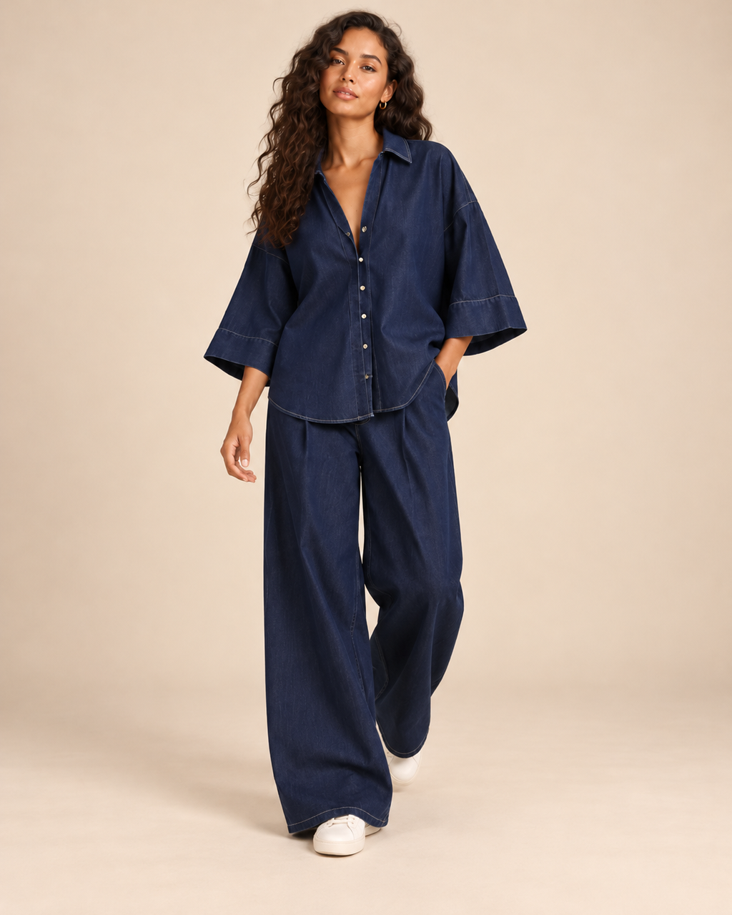ENSEMBLE CHEMISE EN JEAN PANTALON LARGE