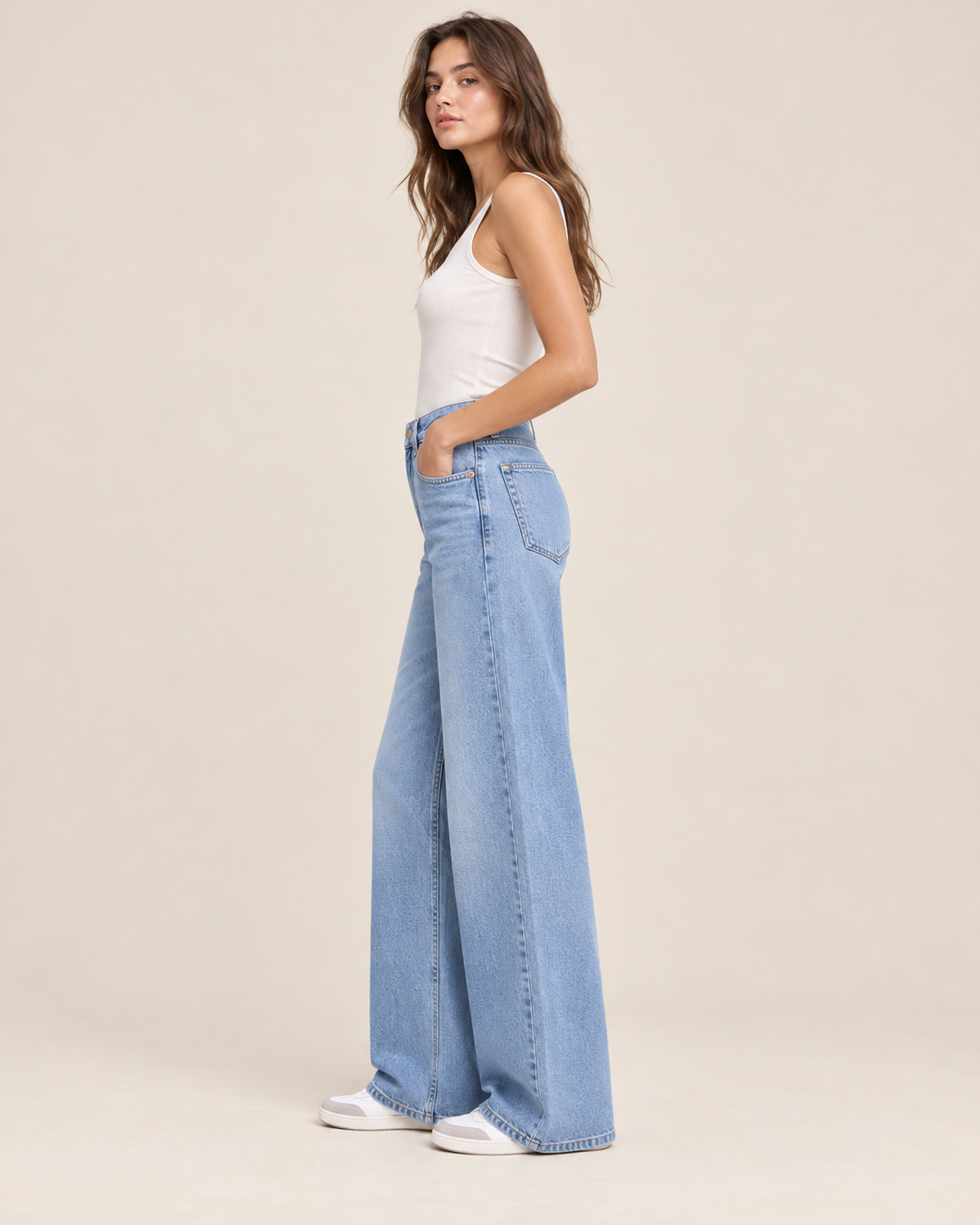 JEAN LARGE BLEU BEIGE MARINE