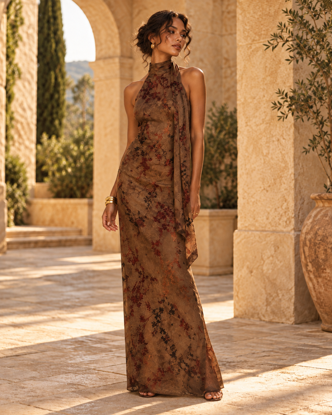 ROBE LONGUE FLORALE COL AMÉRICAIN