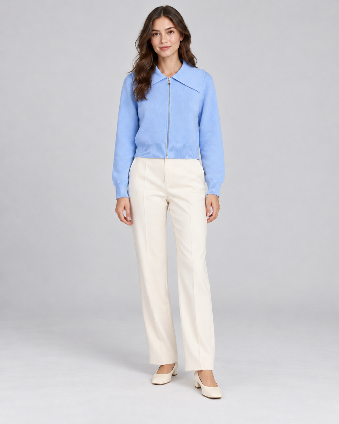 CARDIGAN ZIPPÉ BLEU AVEC COL