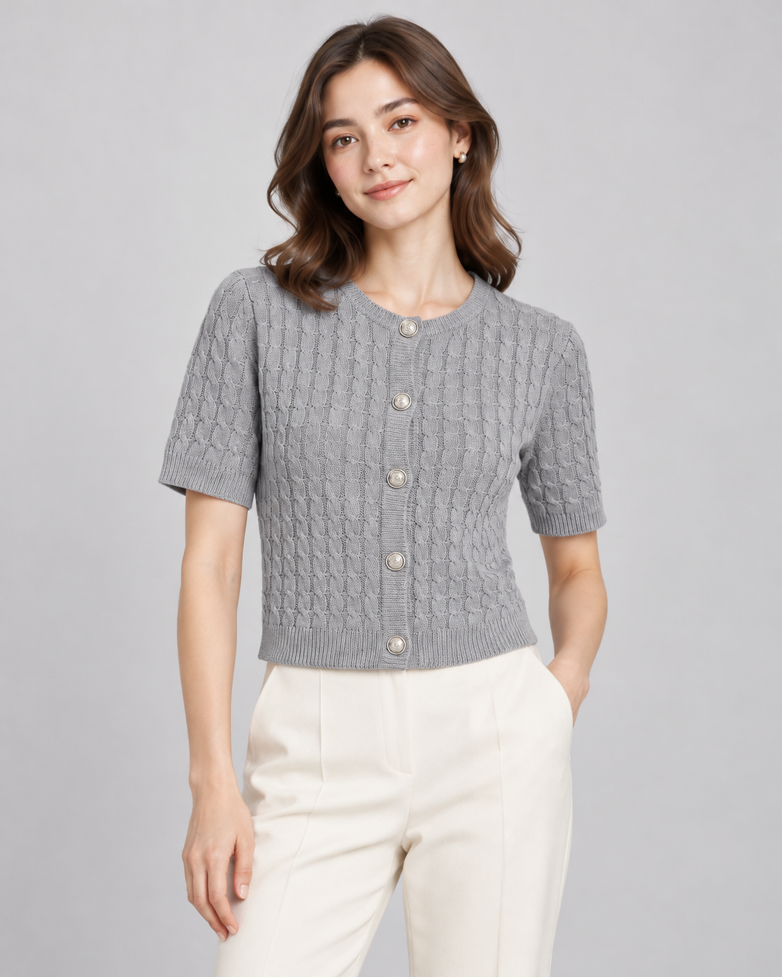 CARDIGAN MANCHE COURTE BOUTONNÉ