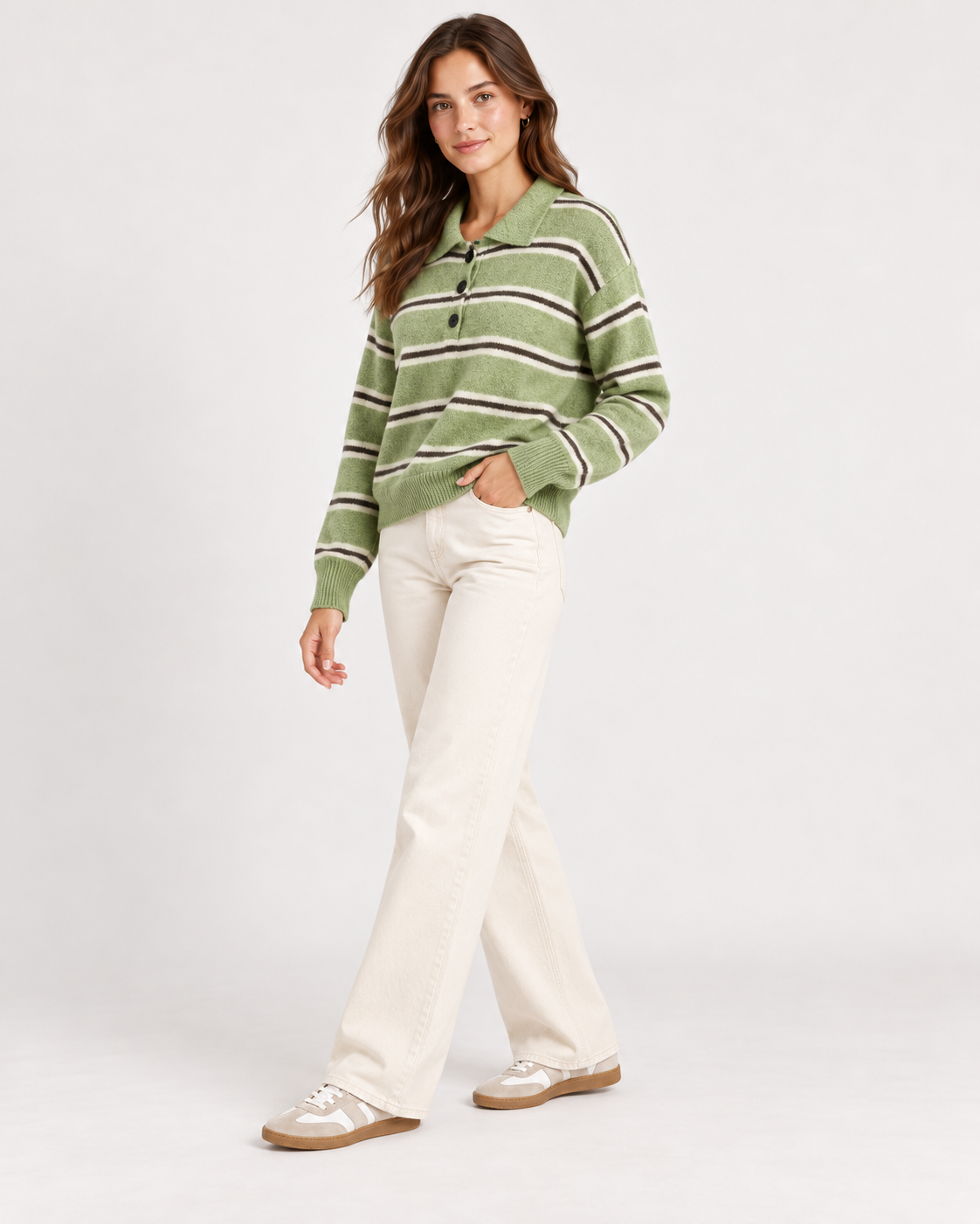 PULL POLO RAYÉ VERT