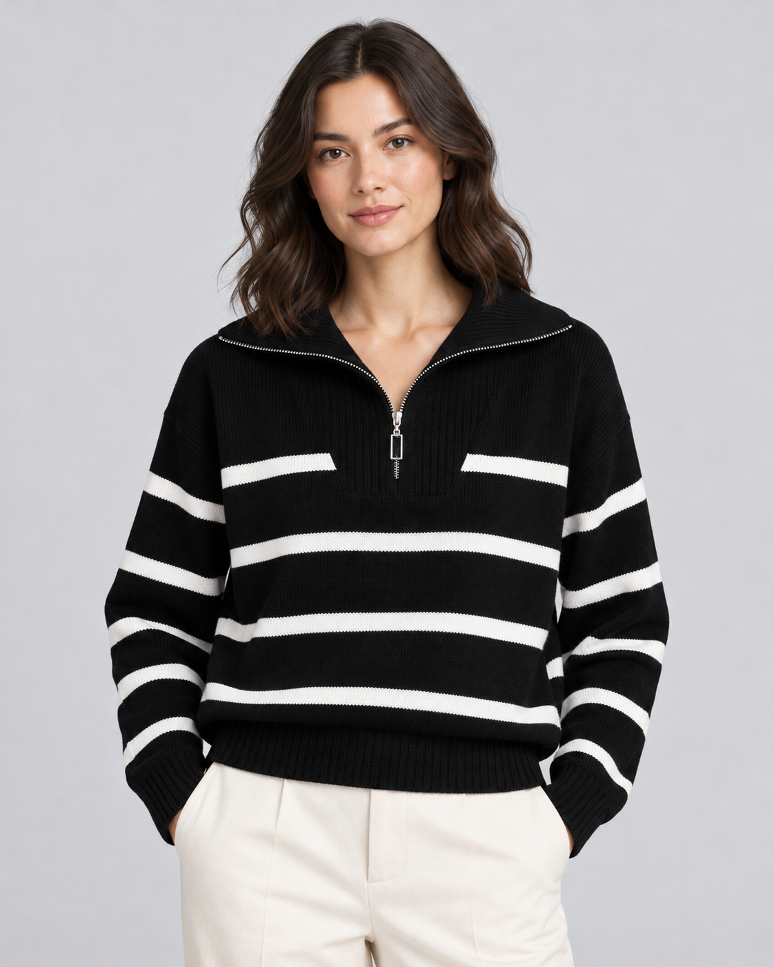 PULL RAYÉ DEMI-ZIP