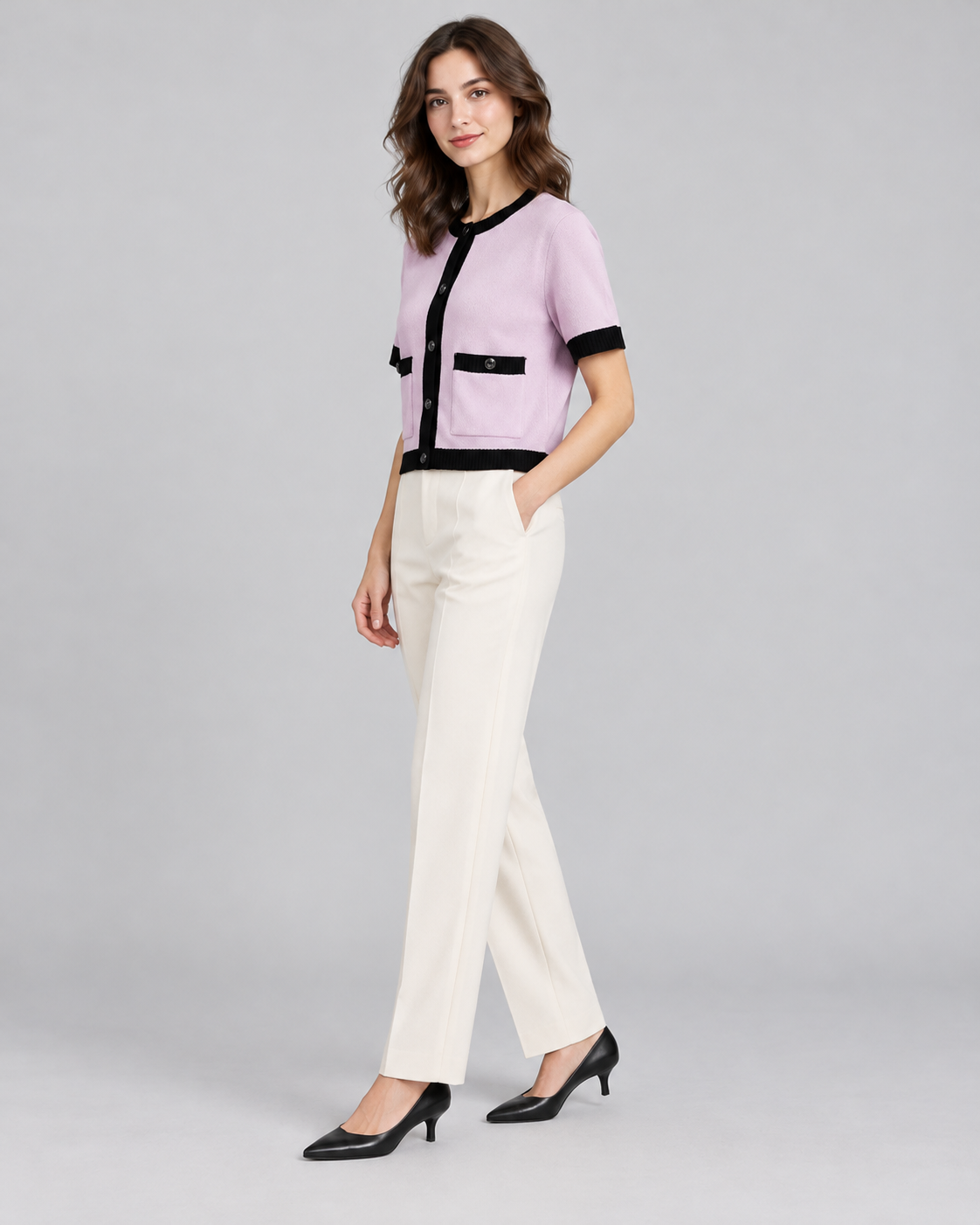 CARDIGAN MANCHES COURTES CONSTRASTÉ