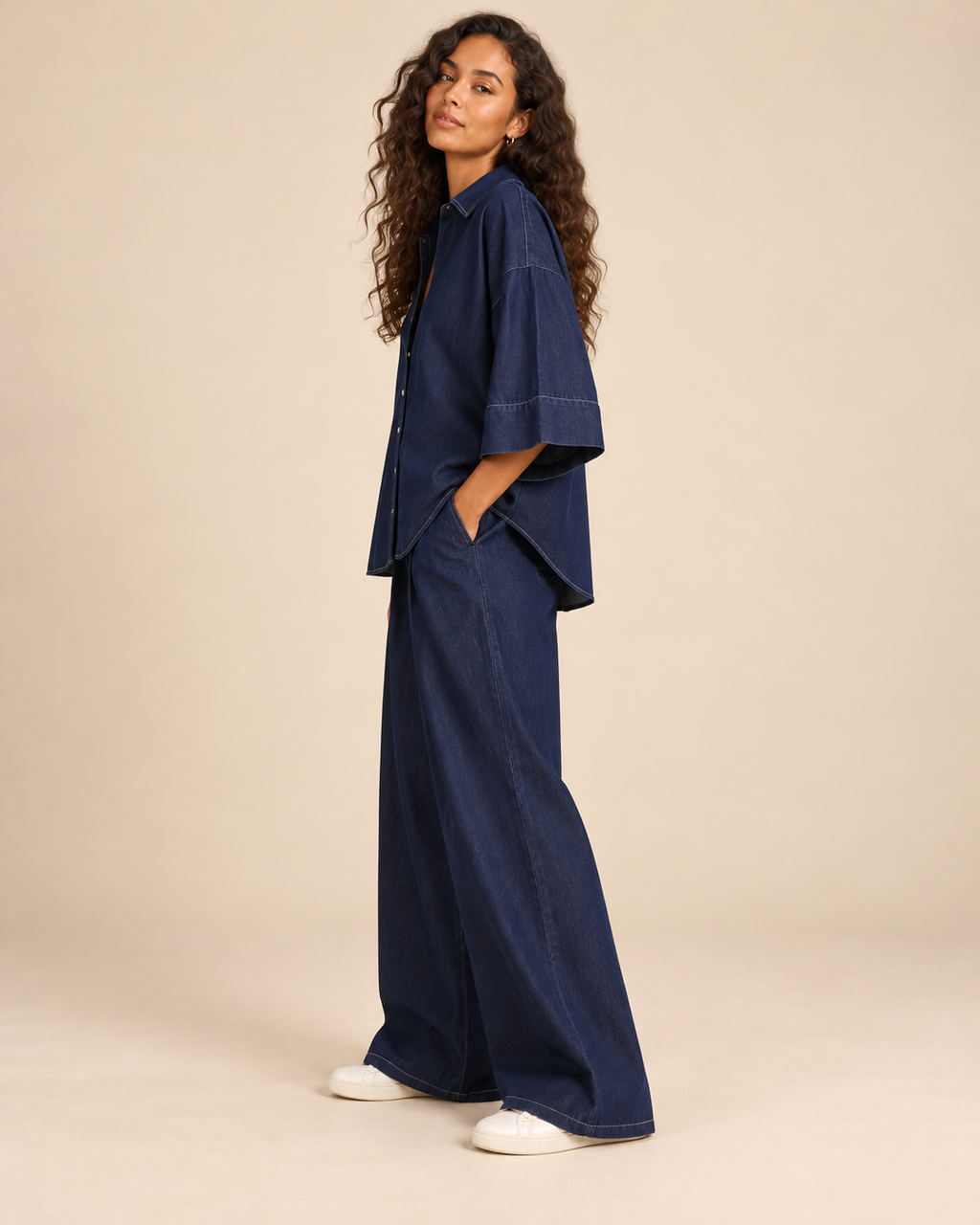 ENSEMBLE CHEMISE EN JEAN PANTALON LARGE
