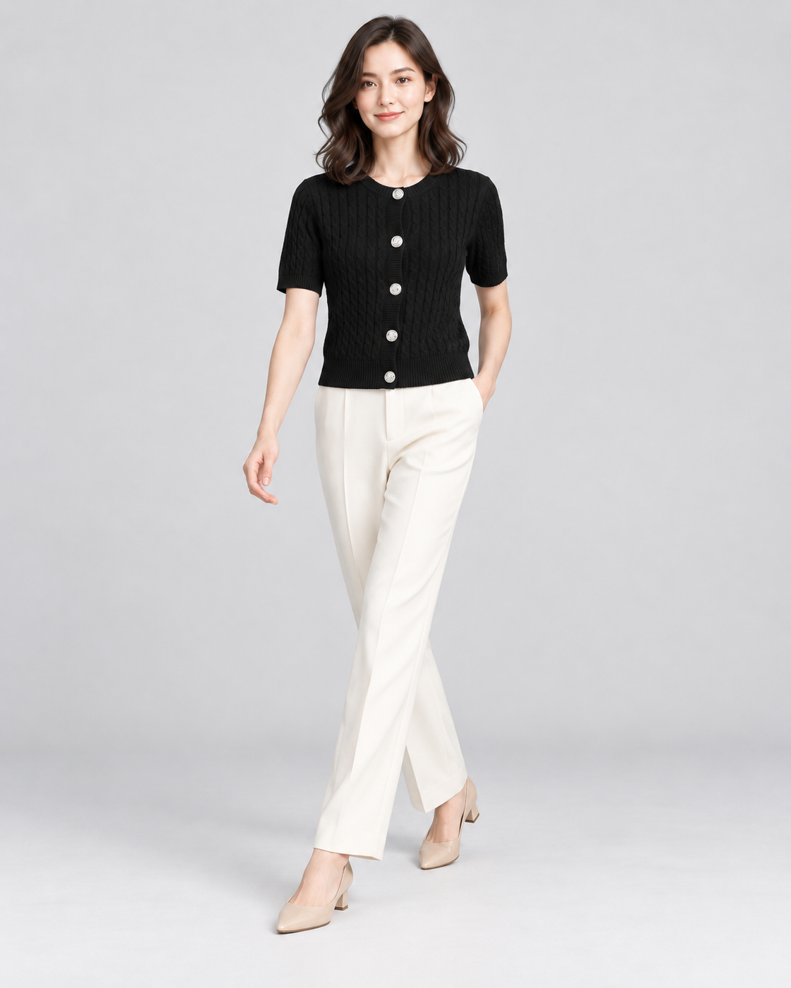CARDIGAN MANCHE COURTE BOUTONNÉ