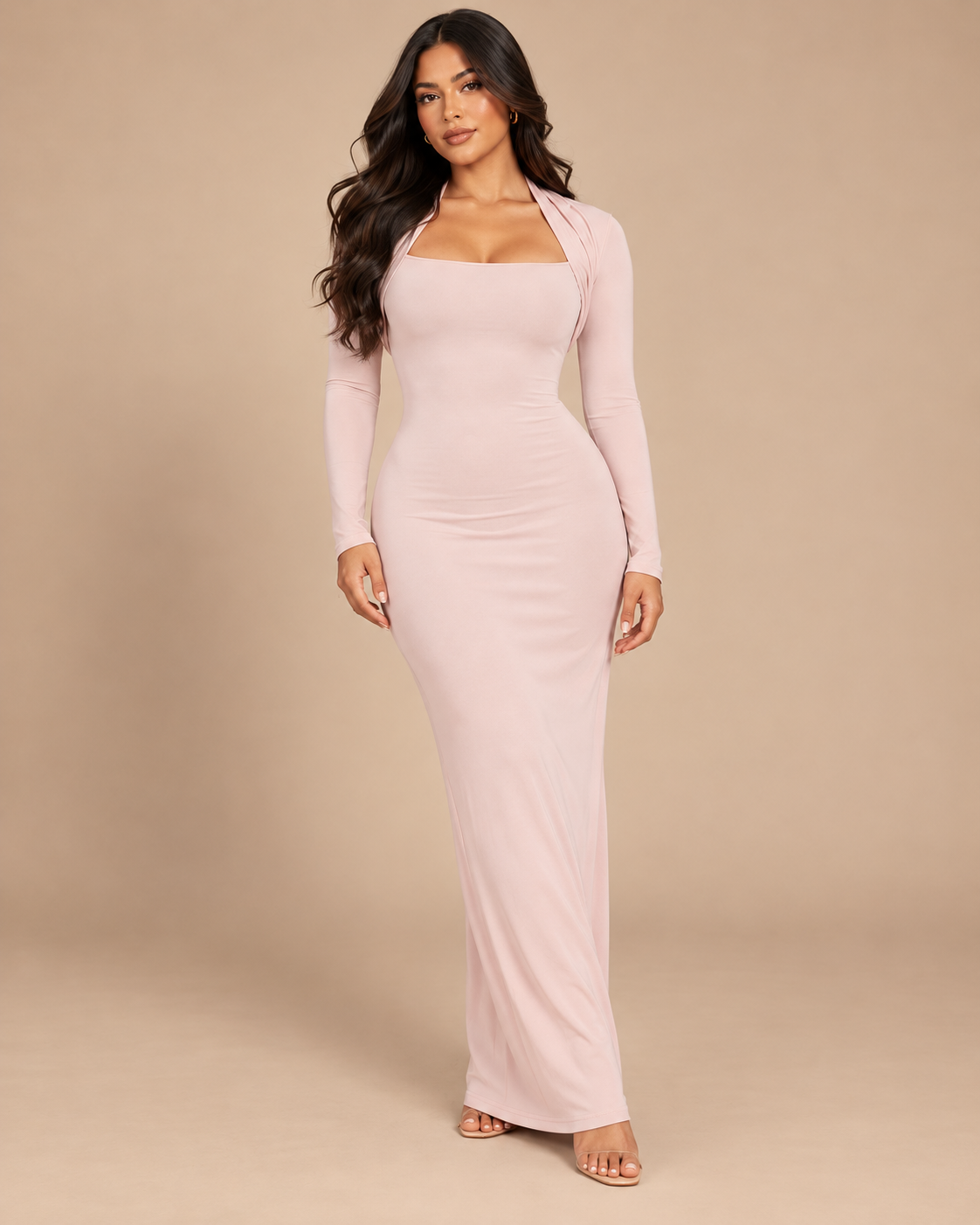 ROBE LONGUE EN MAILLE COL CARRÉ