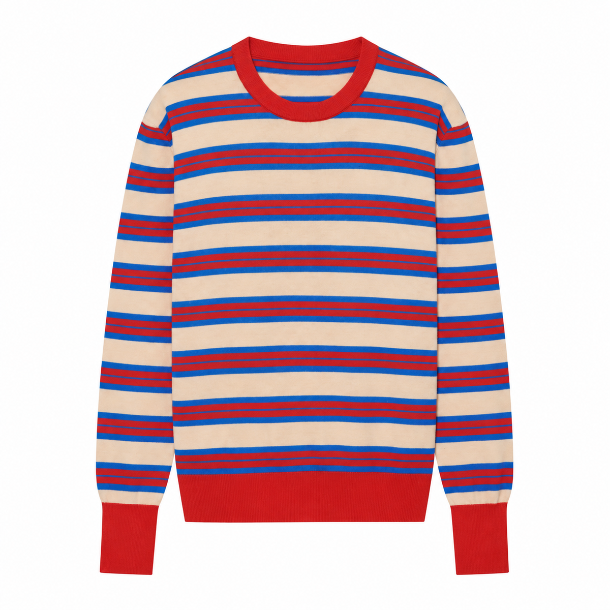 PULL COL ROND RAYÉ ROUGE/BLEU