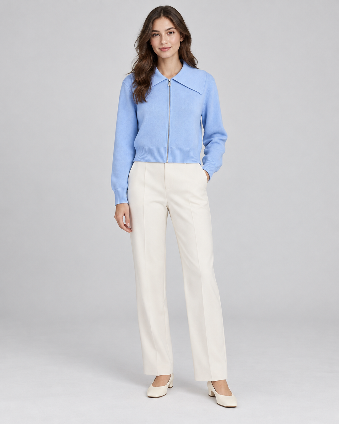 CARDIGAN ZIPPÉ BLEU AVEC COL