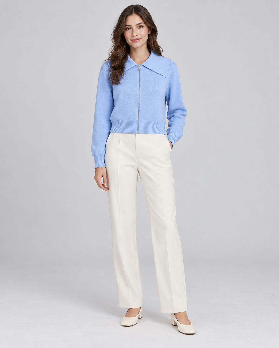 CARDIGAN ZIPPÉ BLEU AVEC COL