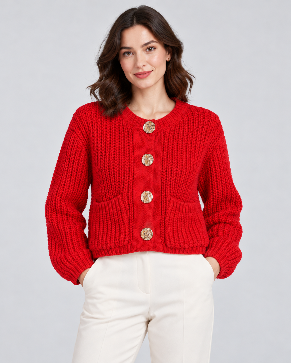 CARDIGAN ÉPAIS UNI BOUTONNÉ