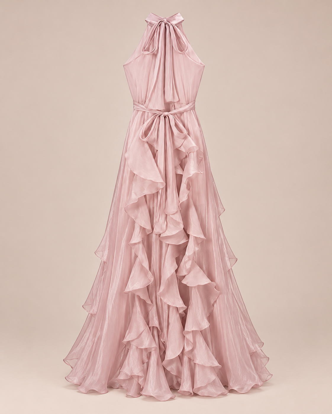 ROBE LONGUE À VOLANTS COL AMÉRICAIN