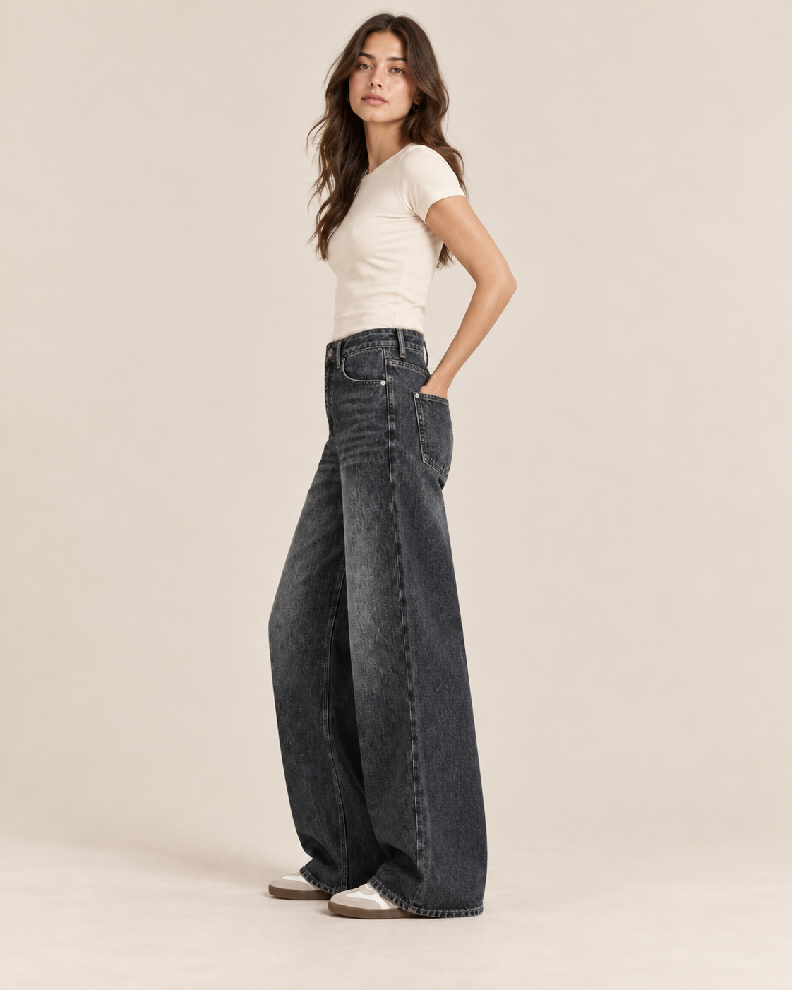JEAN LARGE TAILLE HAUTE DÉLAVÉ