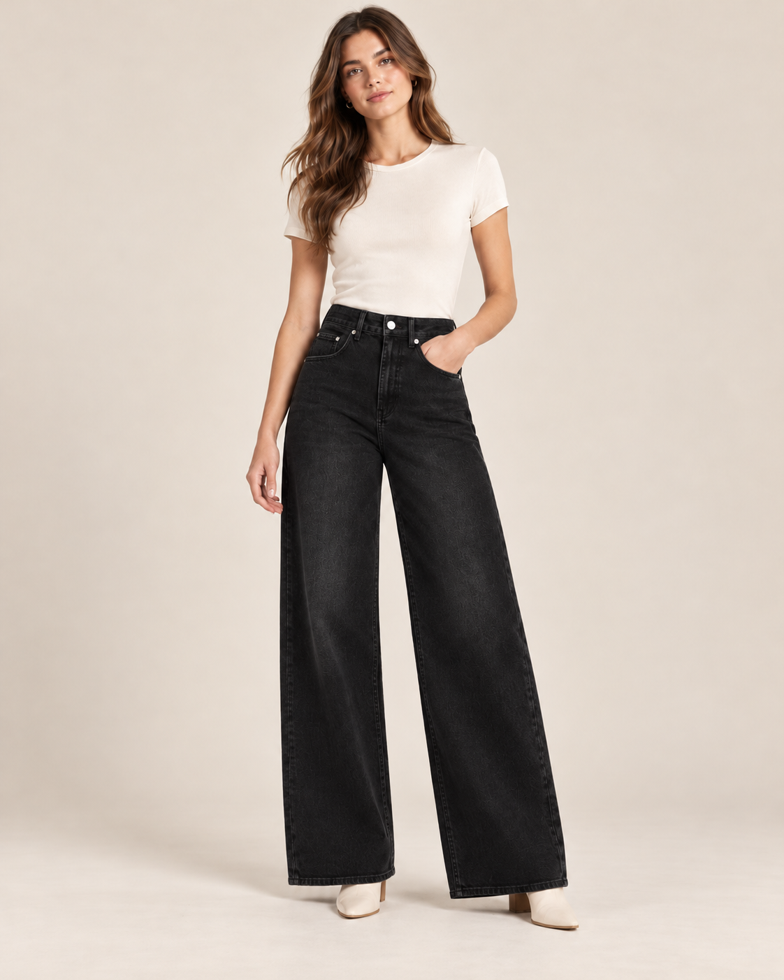 JEAN LARGE TAILLE HAUTE DÉLAVÉ