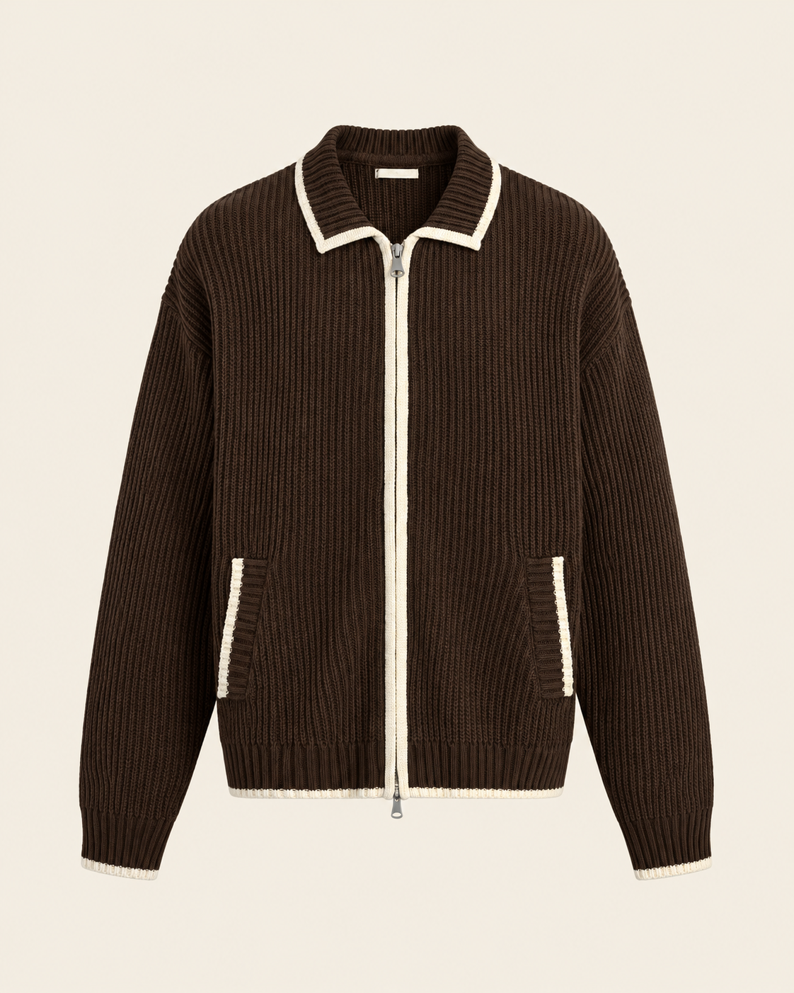 CARDIGAN ZIPPÉ À COL CONTRASTÉ