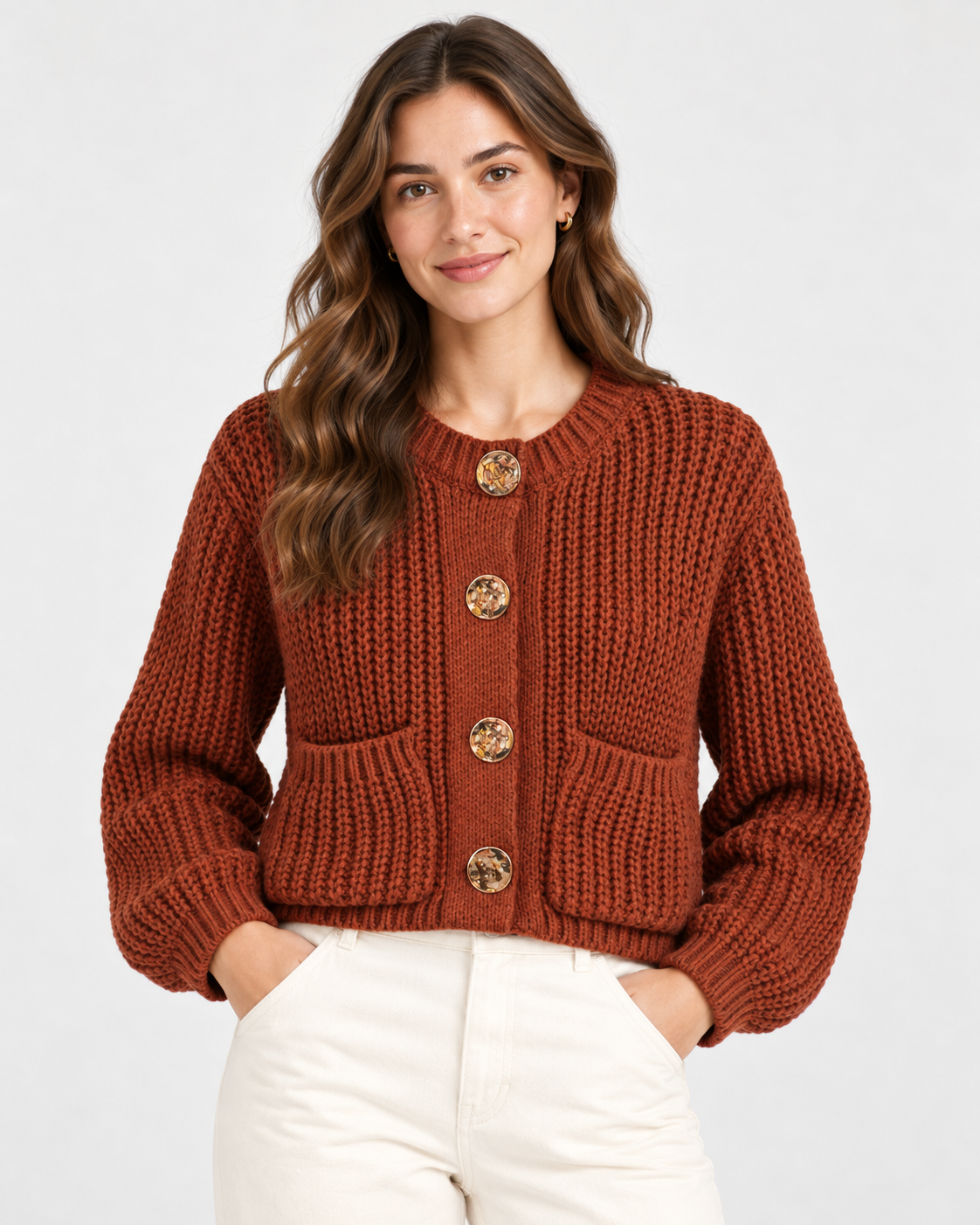 CARDIGAN ÉPAIS UNI BOUTONNÉ
