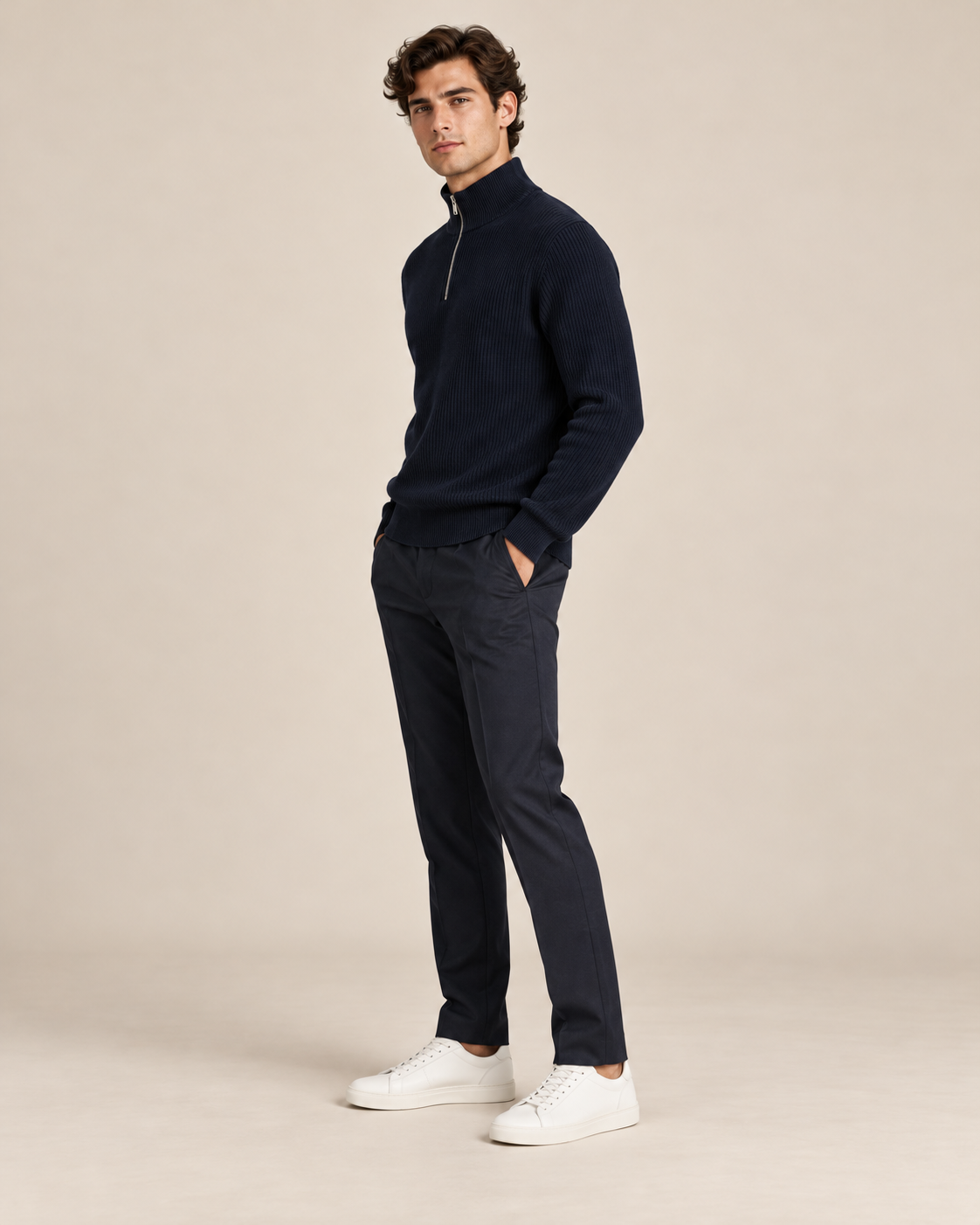 PULL COL MONTANT EN MAILLE DEMI-ZIP