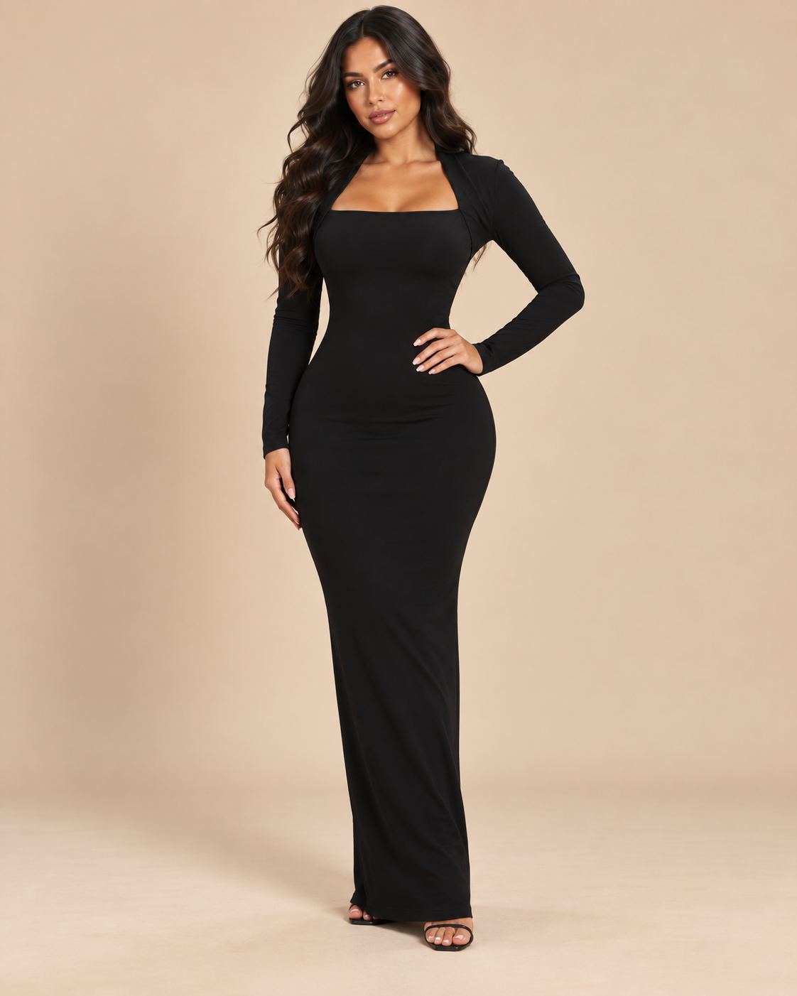 ROBE LONGUE EN MAILLE COL CARRÉ