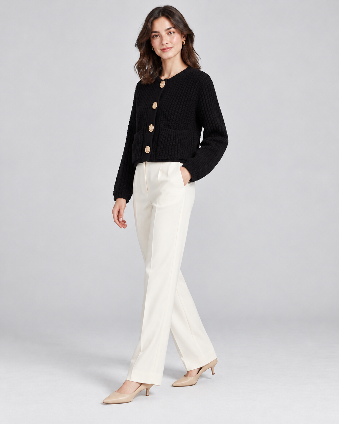 CARDIGAN ÉPAIS UNI BOUTONNÉ