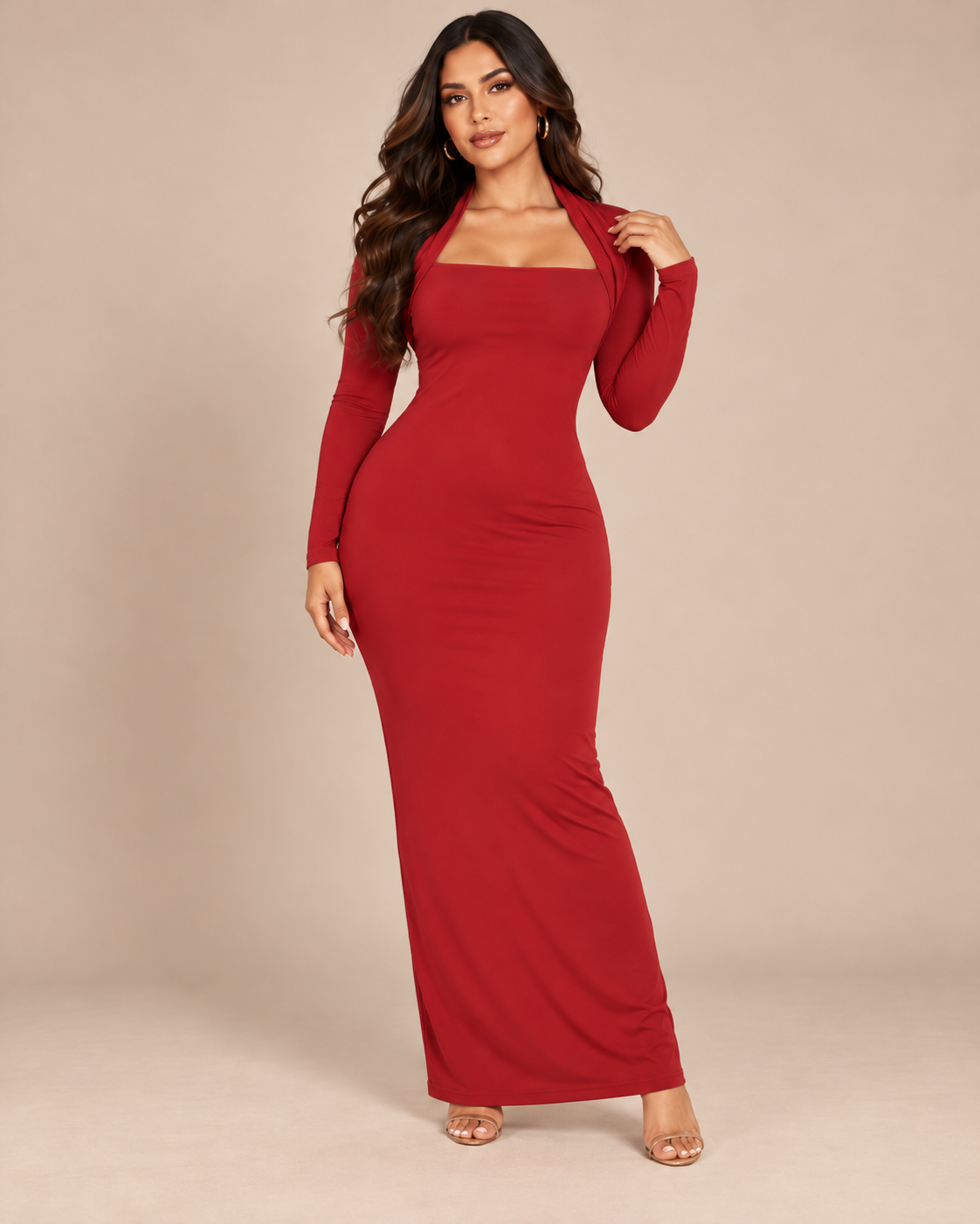 ROBE LONGUE EN MAILLE COL CARRÉ