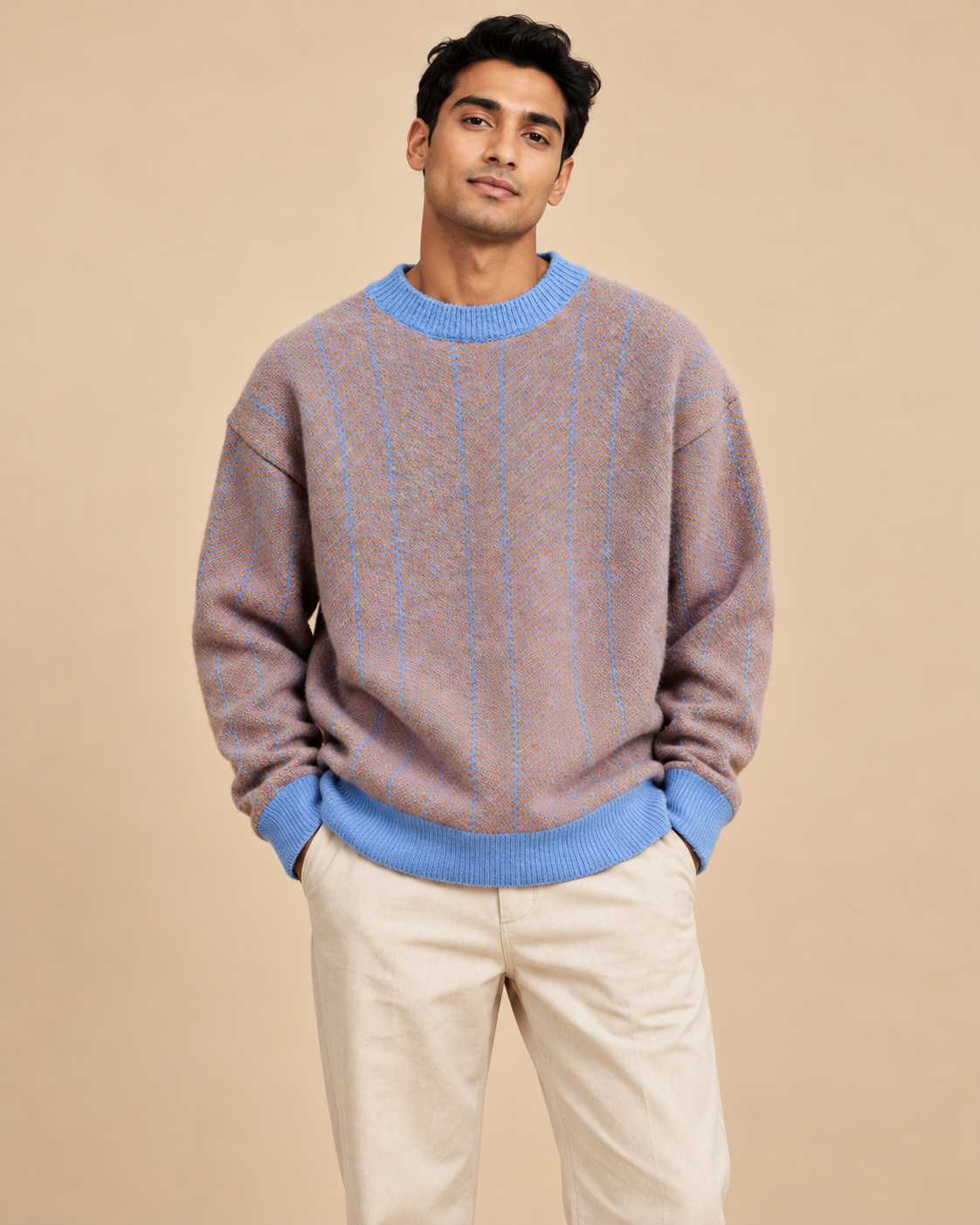 PULL COL ROND AVEC DÉTAILS CONTRASTÉS