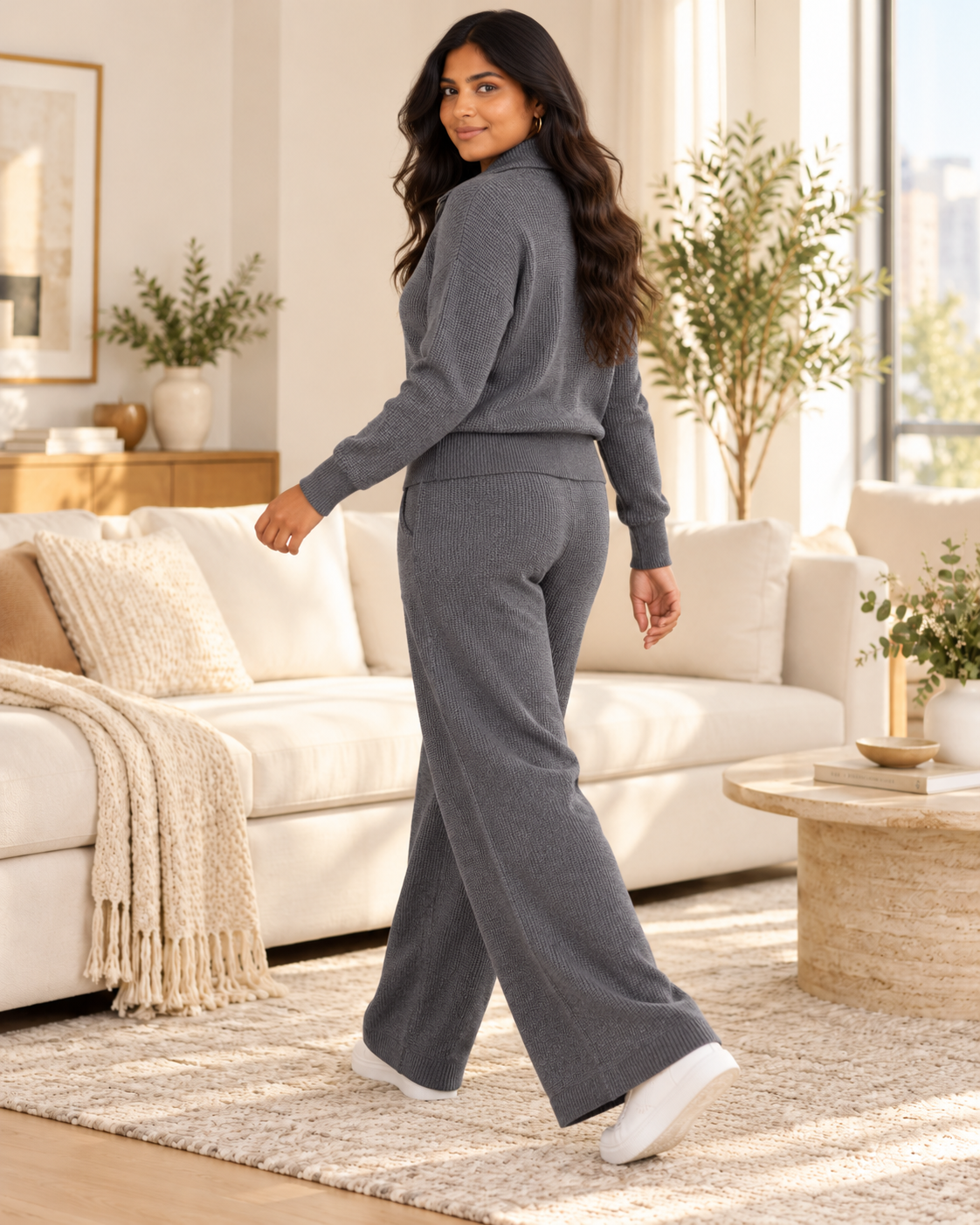 ENSEMBLE VESTE ZIPPÉE PANTALON CORDON EN MAILLE
