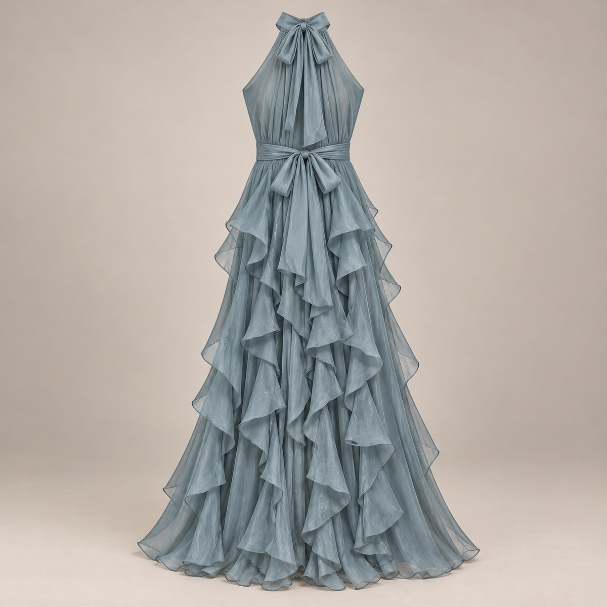 ROBE LONGUE À VOLANTS COL AMÉRICAIN